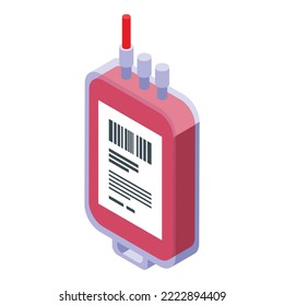 Icono de paquete sanguíneo vector isométrico. Transfusión de bolsa. Etiqueta del donante