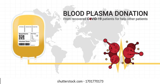 Blood Plasma Donation From Recovered Covid-19 Patients. Research To The Coronavirus Disease 2019 Infection Treatments. Donate Bag. Medical, Healthcare, Scientist Concept