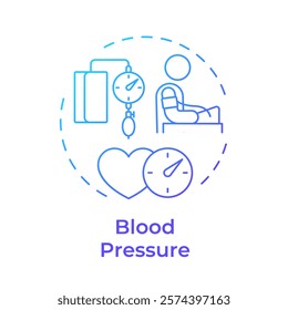Blood pressure blue gradient concept icon. Medical equipment. Therapy, treatment. Round shape line illustration. Abstract idea. Graphic design. Easy to use in infographic, presentation
