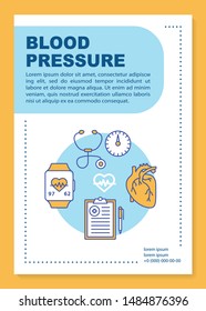 Blood pressure brochure template layout. Heart functioning monitoring. Flyer, booklet, leaflet print design with linear illustrations. Vector page layouts for annual reports, advertising posters