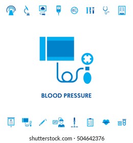 Blood pressure checker vector icon logo. Tonometer diagnostic sign illustration for laboratory, hospital. Arterial measuring symbol isolated on white background. Medical equipment design