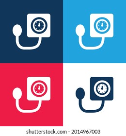 Herramienta de control de presión arterial azul y rojo cuatro colores conjunto mínimo de iconos