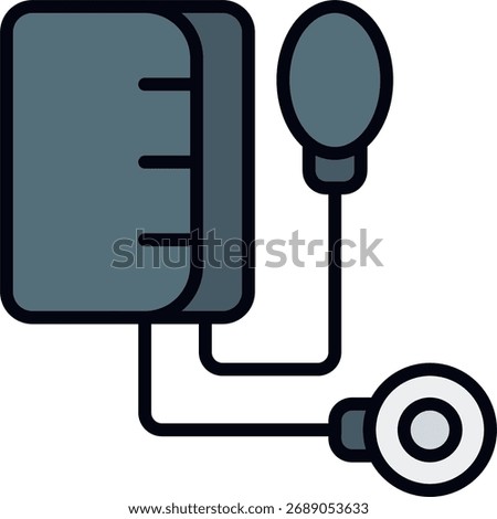 Blood pressure cuff vector design, medical monitoring and patient care concept, hospital health check illustration. Filled Line Icon