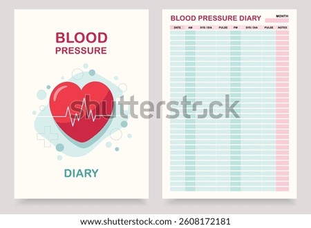 blood pressure diary, blank, template, pulse tracker, note, memo, reminder, log book, vector