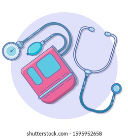 Blood pressure. Icon tonometer isolated on background. Measuring arterial blood pressure medical. Vector illustration of a flat design. Medical equipment.