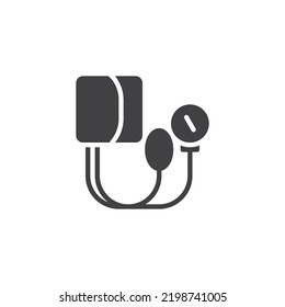 Icono vectorial del kit de presión arterial. signo plano relleno para concepto móvil y diseño web. La presión arterial acaricia el icono del glifo. Símbolo, ilustración del logotipo. Gráficos vectoriales