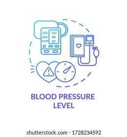 Blood pressure level concept icon. Cardiovascular diseases diagnostics. Cardiac illness, hypertension check up idea thin line illustration. Vector isolated outline RGB color drawing