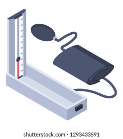 Blood Pressure Measurement, Bp Apparatus Icon In Isometric Style