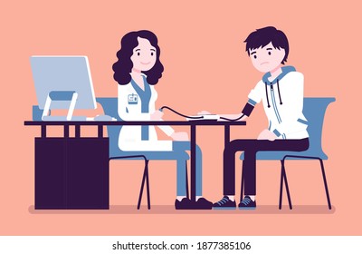 Blood Pressure Measurement Medicine Test Young Stock Vector (Royalty ...