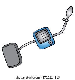 Blood pressure measuring device. Tonometer. Colored vector illustration. Isolated white background. Cartoon style. Medical device. A tool for determining the state of the body. Health topic. 