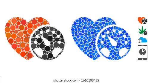 Blood pressure meter composition of circle elements in different sizes and color tinges, based on blood pressure meter icon. Vector circle elements are organized into blue collage.