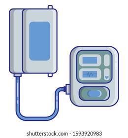 Blood pressure meter. Electronic sphygmomanometer in flat line style isolated on white background