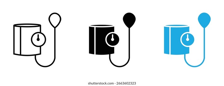 Ícone de medidor de pressão arterial ícone de ilustração de linha fina em contorno e estilo plano , ilustração vetorial