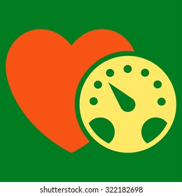 Blood Pressure Meter vector icon. Style is bicolor flat symbol, orange and yellow colors, rounded angles, green background.