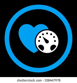Blood Pressure Meter vector icon. Style is bicolor flat rounded symbol, blue and white colors, rounded angles, black background.