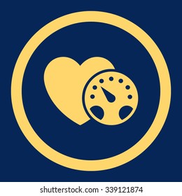 Blood Pressure Meter vector icon. Style is flat rounded symbol, yellow color, rounded angles, blue background.