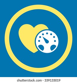 Blood Pressure Meter vector icon. Style is bicolor flat rounded symbol, yellow and white colors, rounded angles, blue background.
