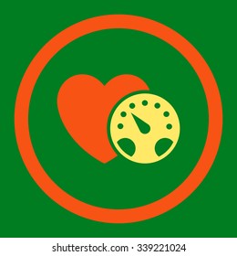Blood Pressure Meter vector icon. Style is bicolor flat rounded symbol, orange and yellow colors, rounded angles, green background.