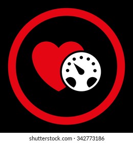 Blood Pressure Meter vector icon. Style is bicolor flat rounded symbol, red and white colors, rounded angles, black background.