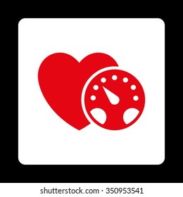 Blood Pressure Meter vector icon. Style is flat rounded square button, red and white colors, black background.