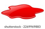 Blood puddle vector cartoon, red paint spill isolated on white background. Isometric flat illustration of blood stain.