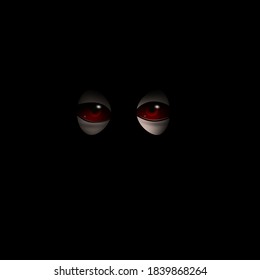  Die blutroten Monsteraugen (Teufel, Dämon oder Vampir) sehen in das Loch auf schwarzem Hintergrund. Vektorgrafik gruseliger Kreaturen.