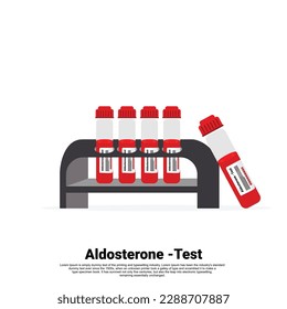 Blutprobe für den Aldosteron-Hormontest. Medizinische Teströhre auf Laborhintergrund.