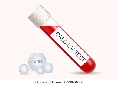 Blood sample for Calcium test in laboratory. Test tube with blood for education.