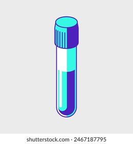 Ilustración del icono del Vector isométrico del tubo de ensayo de la muestra de sangre