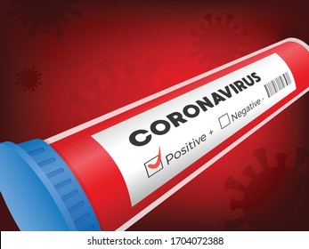 Blood Sample Test Tube, Positive Coronavirus Test Vector Illustration