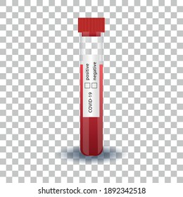 Blood sample testing for coronavirus covid 19, in test tube, vector illustration