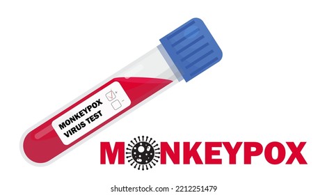 Tubo de muestra de sangre para el vector de prueba del virus Monkeypox. Ensayo, tubo de laboratorio con sangre humana. Control de pruebas para el virus Monkeypox.