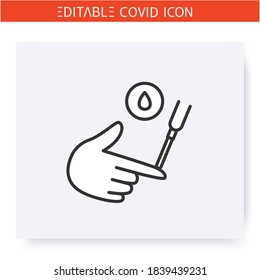 Blood sampling line icon. Covid19 rapid test. Flu, covid diagnostic equipment.Blood sample. Laboratory analysis. Isolated vector illustration. Editable stroke