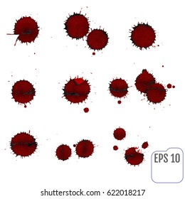Blood set. Drippings isolated on white background. Vector