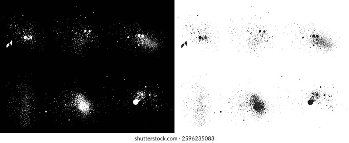 Blood set of hand-painted black and white color brush splatter