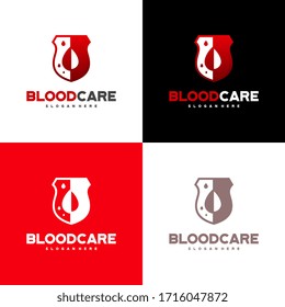 Blood Shield logo designs concept vector, Blood Care logo designs template with color variation