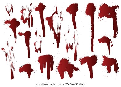 Blood spatter realistic vector background set. Abstract bundle of splatter red color blood background. Red color gradient blood ink background collection