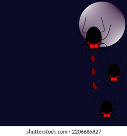Arañas de sangre cayendo desde una luna llena a la tierra a medianoche en Halloween