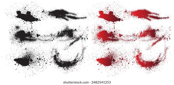 Conjunto de fondo negro salpicadura de sangre. Colección de Vector en sangre con manchas de tinta roja. fondo de manchas de tinta roja