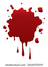 Blood splash or splatter. Red paint spot drip, drop or stain blot, patch, liquid texture. Abstract grunge dirty mark vector cartoon illustration