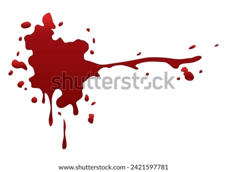 Blood splash or splatter. Red paint spot drip, drop or stain blot, patch, liquid texture. Abstract grunge dirty mark vector cartoon illustration