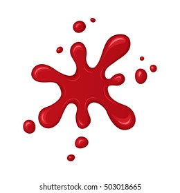 Blood splash. Stain or drop of red liquid. Abstract vector illustration. Isolated splatter or blot of paint on white background. Halloween design for banner and flyers