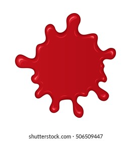 Blood splash. Stain or drop of red liquid. Abstract vector illustration. Isolated splatter or blot of paint on white background. Halloween design for banner and flyers