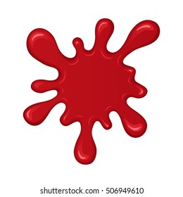 Blood splash. Stain or drop of red liquid. Abstract vector illustration. Isolated splatter or blot of paint on white background. Halloween design.