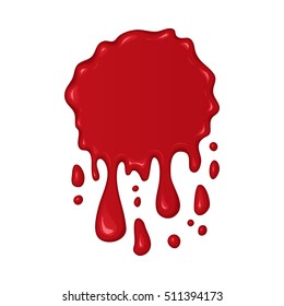 Blood splash. Stain or drop of red liquid. Abstract vector illustration. Isolated splatter or blot of paint on white background. Halloween design for banner and flayers
