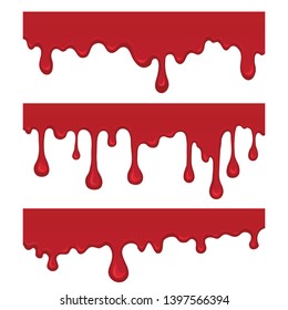 Blood splashes isolated on white. Set of blood drips. Cartoon style.