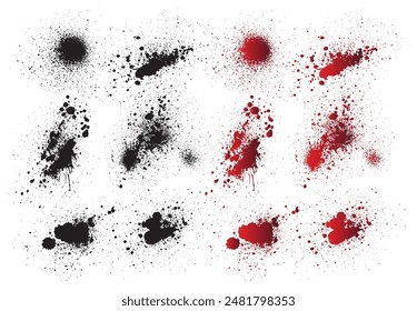 Blood splatter black paint background collection. Blood red splash illustration set. red ink splat