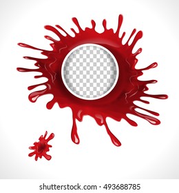 Blood splatter circle frame isolated on white background, vector illustration