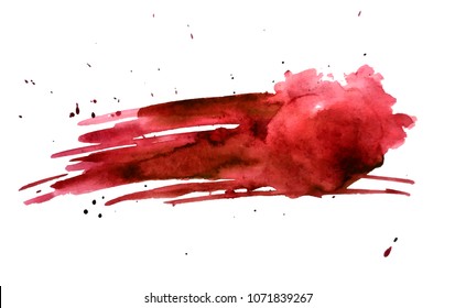 Blood Splatter Painted Vector Isolated On White For Halloween Design. Red Dripping Blood Drop Watercolor