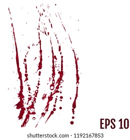 Blood splatter painted vector isolated on white for halloween design. Red dripping blood drop watercolor